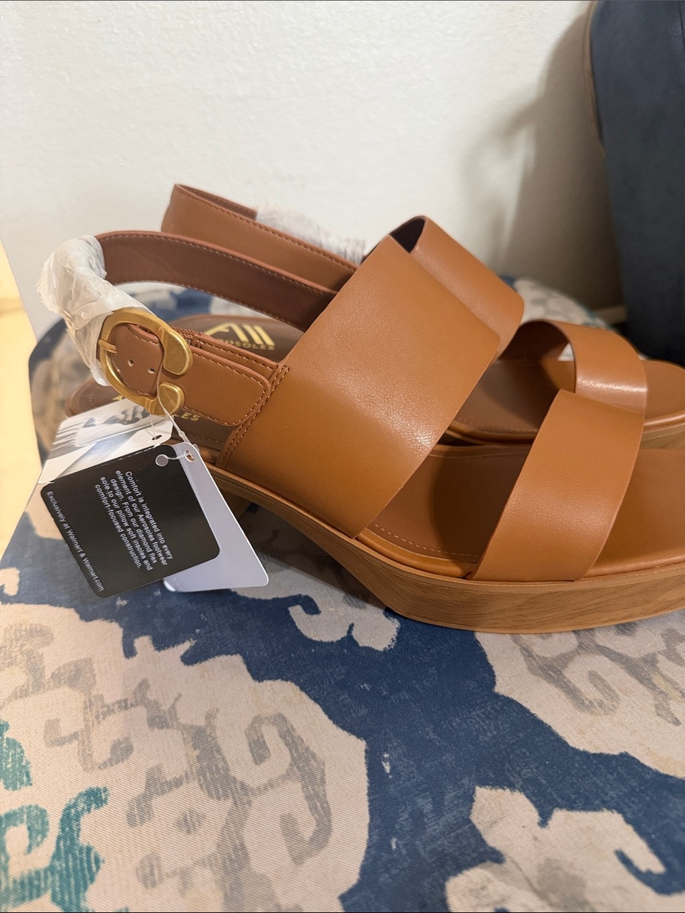 AEROSOLES Tan Wide-Strap Platform Slingback Sandals, 12W